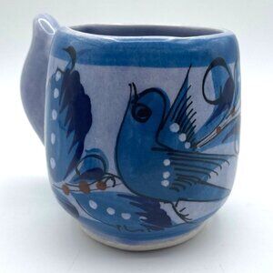Vintage Tonala Blue Bird Mexican Ceramic Pottery Coffee Mugs Set of 2